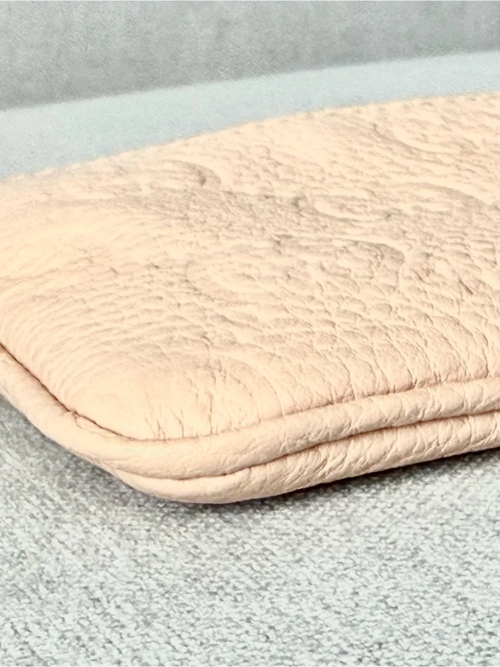 Pale Pink Embossed Leather Zip Pouch with Gold Chain